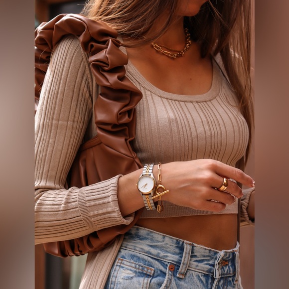 Brown vegan leather shoulder bag - Picture 2 of 2